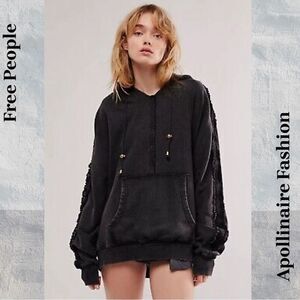 FREE PEOPLE XOXO SWEATSHIRT HOODIE IN BLACK MEDIUM NWT